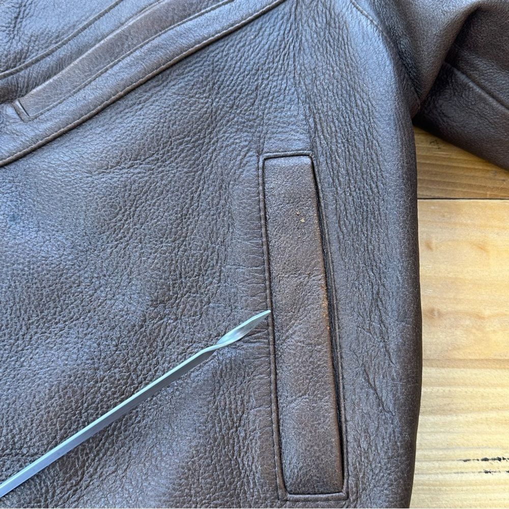 PHILIPPE MONET Vintage Brown Leather Zip Front Bomber Jacket Size 42 - Picture 13 of 16